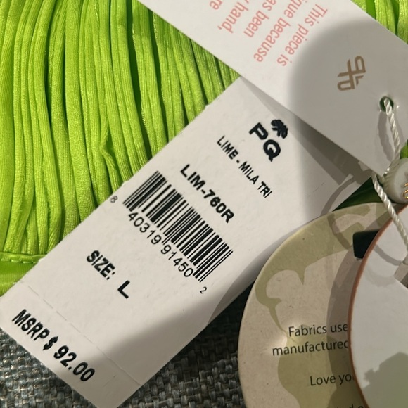 PQ Swim SET Mila Macramé Triangle Bikini Top and Full Bottoms Color Lime Size L - Picture 10 of 15
